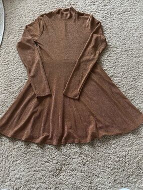 wild fable Metallic Copper Brown Long-Sleeve Skater Dress